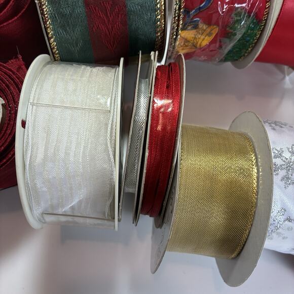 Lot 14 ROLLS CHRISTMAS HOLIDAY Wired RIBBON TRIM VARIOUS length/pattern - Picture 4 of 8